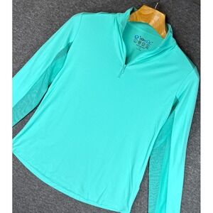 iBkul Aqua Turquoise Mesh Panel Quarter Zip Long Sleeve Top Shirt Womens Size M